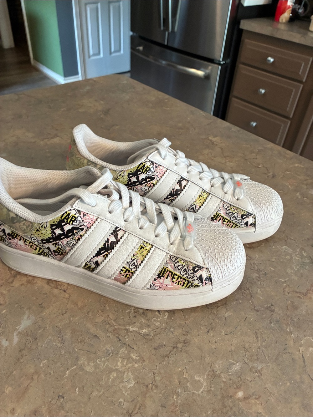 adidas White Multi-Color Graphic Superstar Sneakers